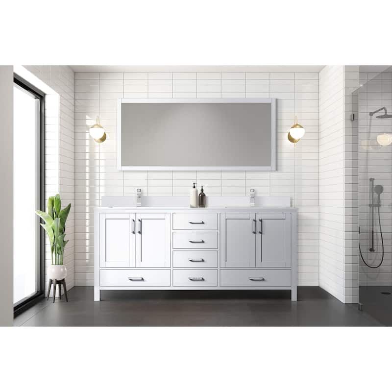 Jacques 72 in. W x 22 in. D White Double Bath Vanity, White Quartz Top, and 70 in. Mirror