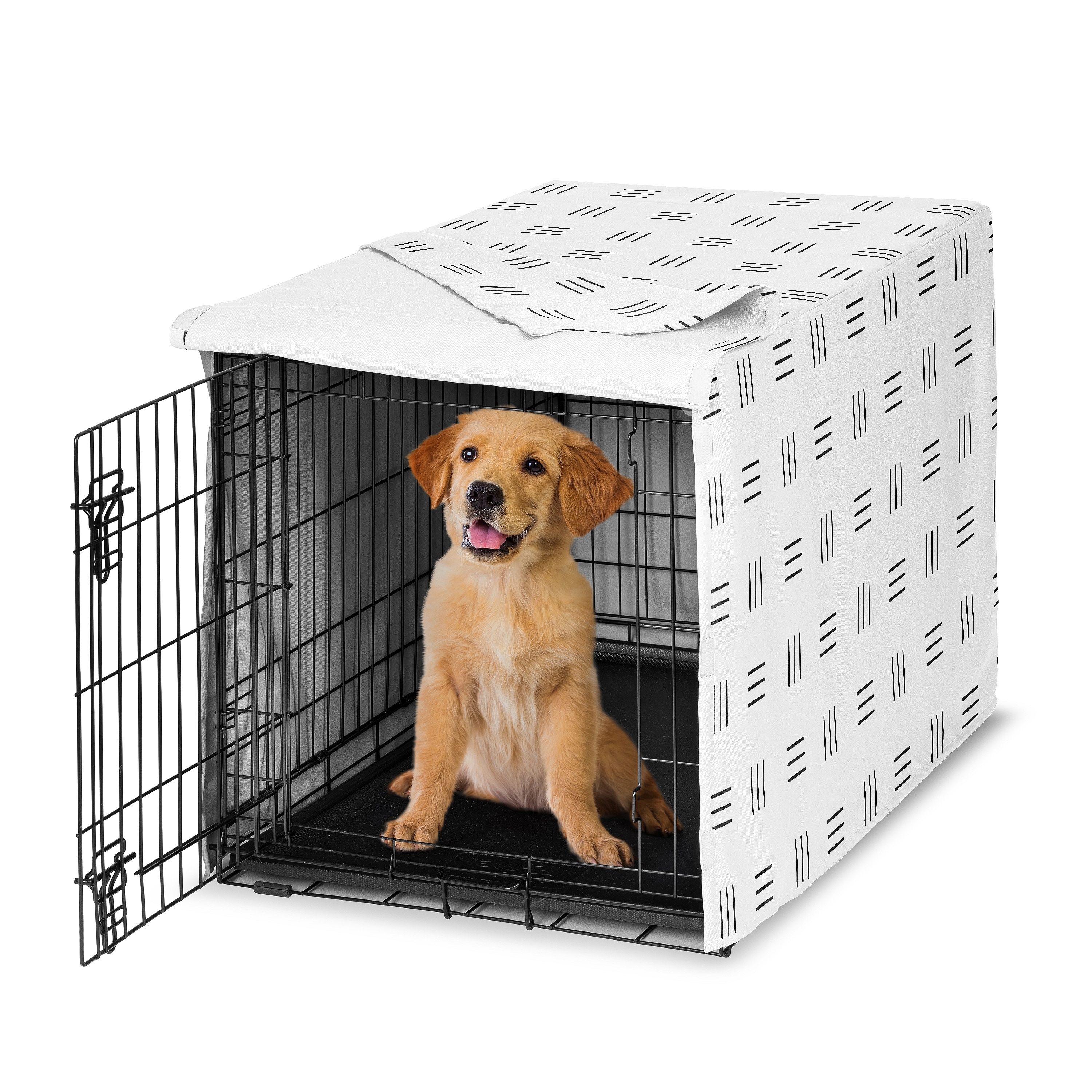 Sweet Jojo Designs White and Black Boho Mudcloth Dog Crate Kennel Cover 36in. Bohemian Minimalist Southwest Mud Cloth Neutral