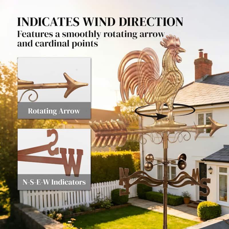Outsunny Metal Rooster Weathervane, Roof Mount Wind Direction Indicator, Outdoor Weather Vanes