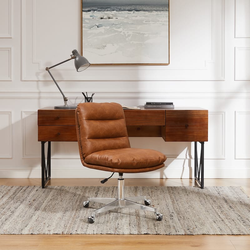 Art Leon Mid-Century Modern Genuine Leather Home Office Desk Chair