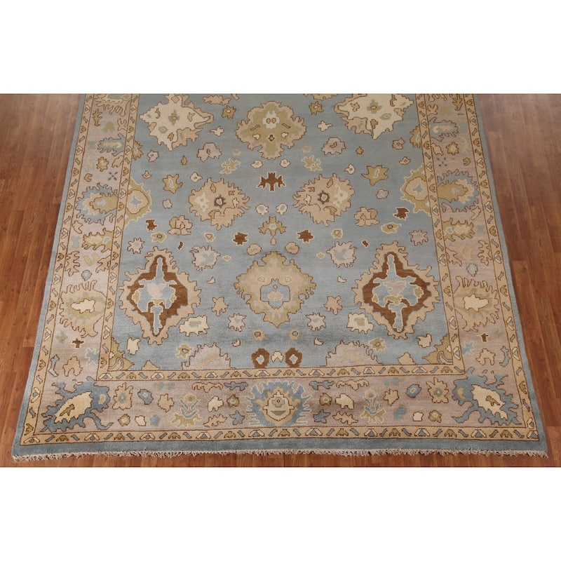 Blue Floral Oushak Oriental Area Rug Handmade Wool Carpet - 9'2"x 12'0"