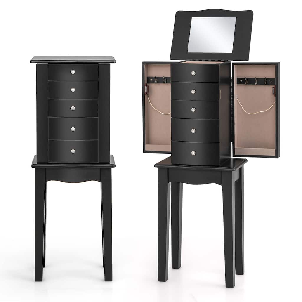 Gymax Jewelry Cabinet Armoire Storage Chest Stand Organizer Wood Box