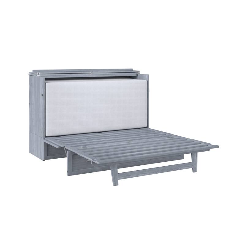 Deerfield Queen Murphy Bed Chest with 6" Mattress, Storage Drawer & Built-In Charger in Driftwood