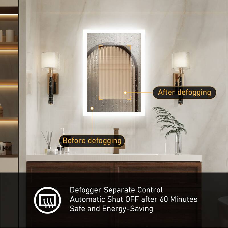 Wall Mounted Bathroom Frameless With Back/Front Light LED Mirror,Anti-fog