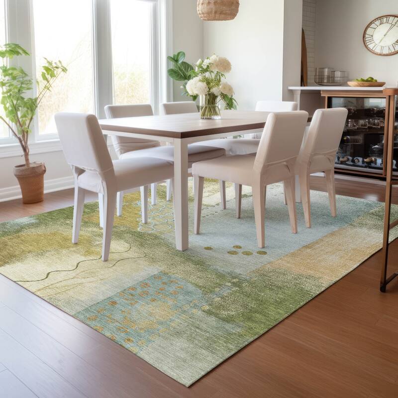 Machine Washable Indoor/Outdoor Modern Abstract Chantille Rug