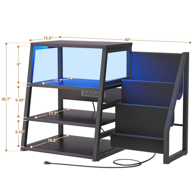 4-Tier Record Player Stand with Vinyl Record Storage ＆ LED Light ＆ Charging Station, Record Player Table, Media Console