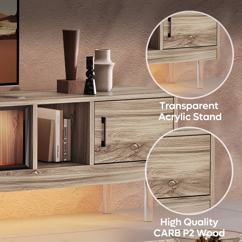 High Gloss LED TV Stands Modern Entertainment Center for 85" TV with Drawer - 80 inches