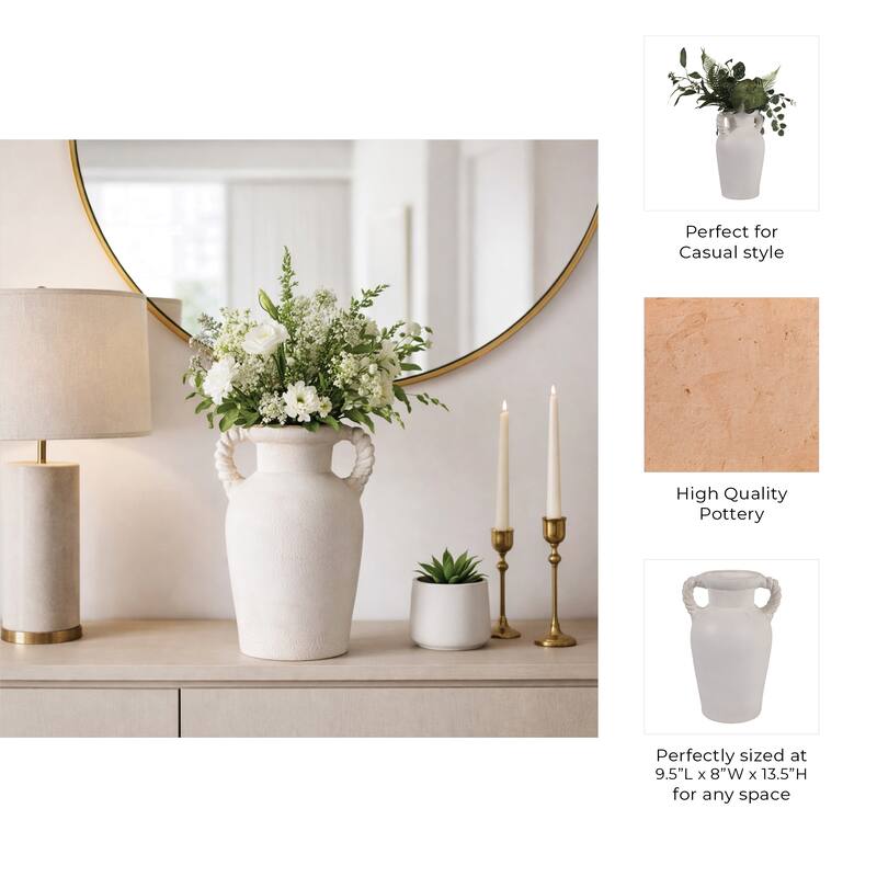 Decorative Textured Amphora Table Vase with Twisted Handles