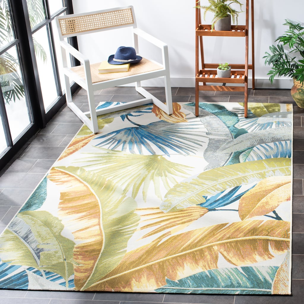 SAFAVIEH Barbados Ehrentrud Tropical Indoor/ Outdoor Waterproof Patio Backyard Rug