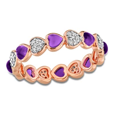 Miadora 1 3/5ct TGW Amethyst and 1/5ct TW Diamond Heart Eternity Band in Rose Plated Sterling Silver