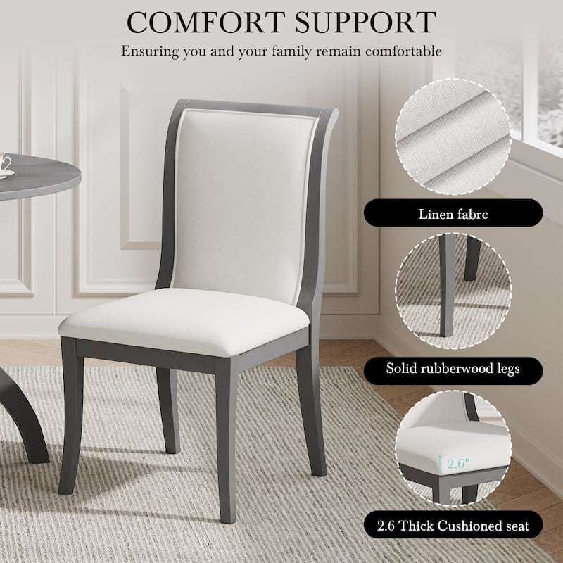 Kitchen Set with Grey Upholstered Chairs and Round Dining Table