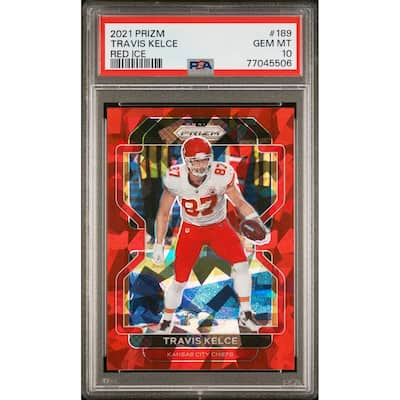 Travis Kelce 2021 Panini Prizm Red Ice Football Card #189 Graded PSA 10 - 8'6" x 11'6"