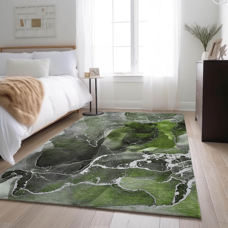 Premium Washable Super Soft Abstract Contemporary Mayfield Rug - Green - 9' x 12' - Rectangle