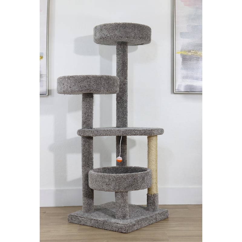 5-Level Solid Wood Cat Tower with Hammock Perches, Deep Beds and Multiple Sisal Posts for Playful Climbing Cats