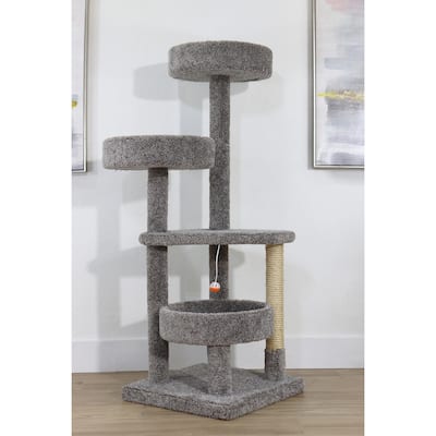 5-Level Solid Wood Cat Tower with Hammock Perches, Deep Beds and Multiple Sisal Posts for Playful Climbing Cats
