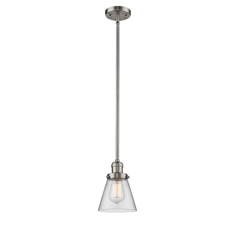 Innovations Lighting Small Cone Single Light 6" Wide Mini Pendant with - Brushed Satin Nickel / Clear