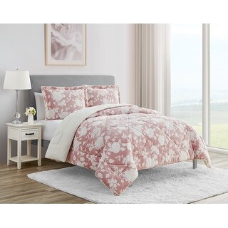 Hadley Floral Pink Ultra Plush-Sherpa 3 PC Comforter Bedding Set - On ...