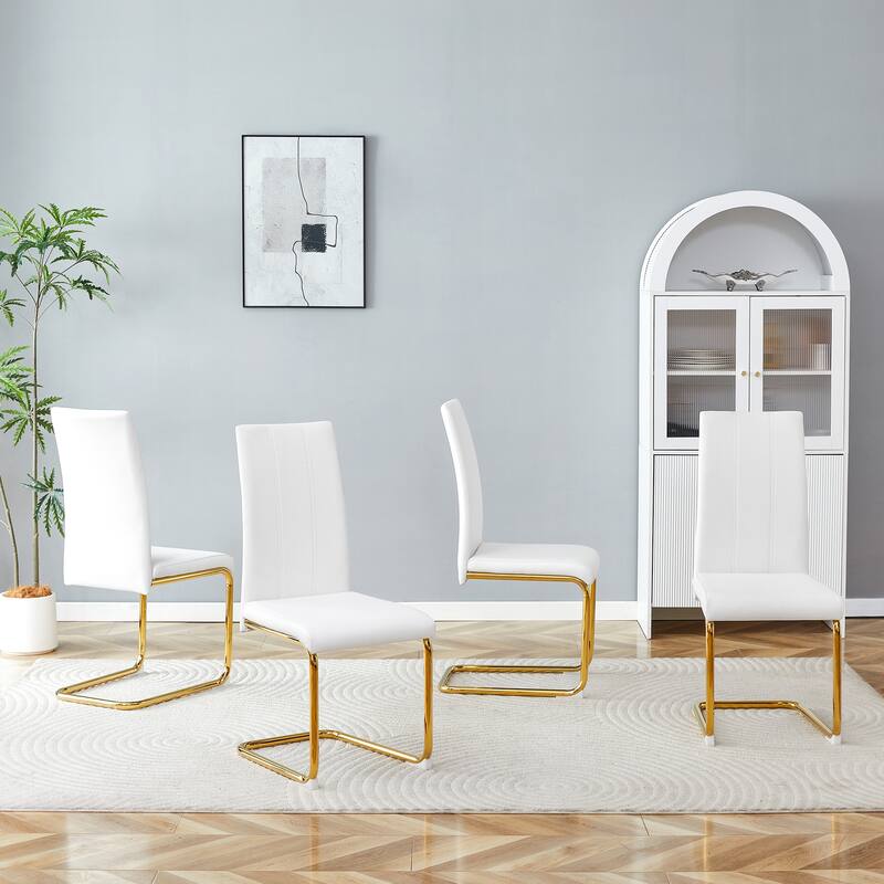 4-Pack PU Upholstered Dining Chairs - Modern High-Back Side Chairs with Luxury Gold-Plated Iron Tube Legs for Dining Room