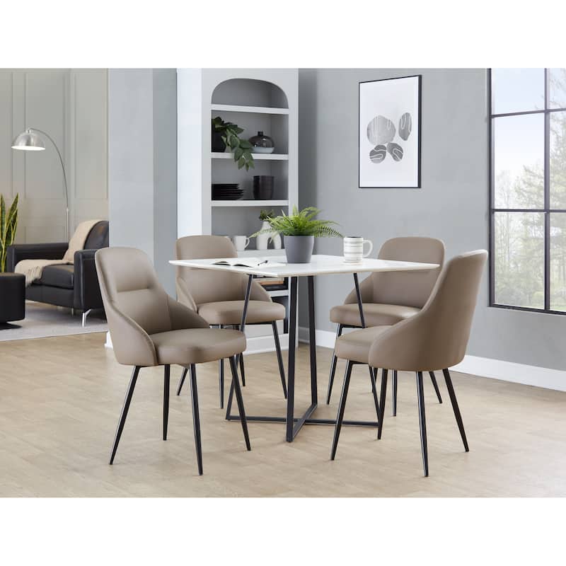 York Upholstered Contemporary Chair in Black Metal - Set of 2 - Brown