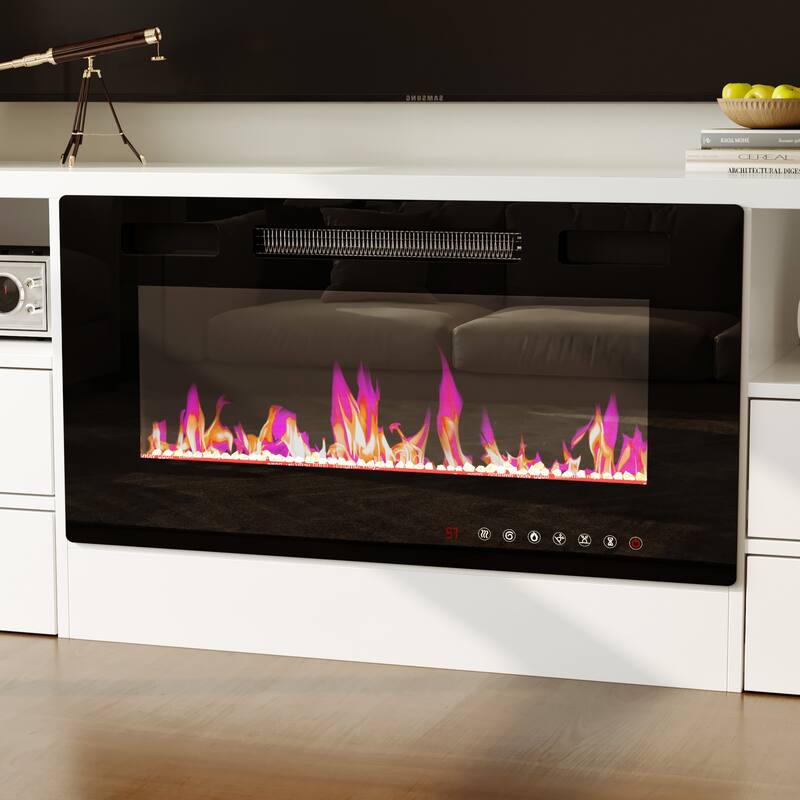 Wall Entertainment Center with Storage Cabinets, TV Stand & Optional 30" Electric Fireplace