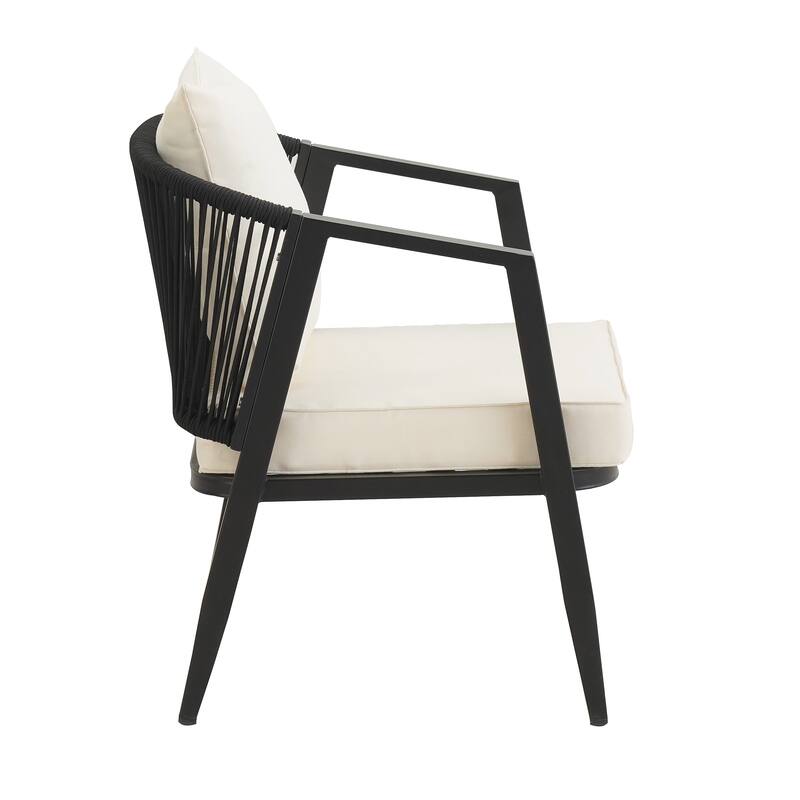 4-Piece Outdoor Patio Seating Set with Iron Frame, Cushioned Double and Single Chairs, and Matching Table