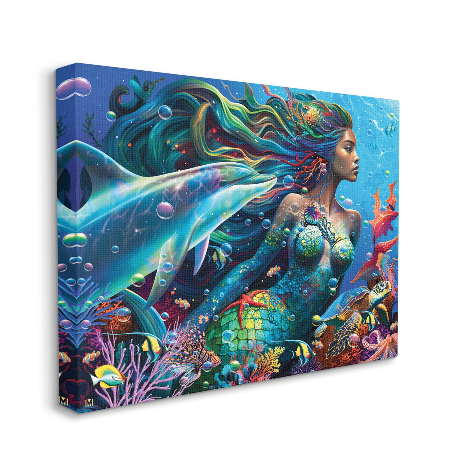 Stupell Mermaid Underwater Sea Life Canvas Wall Art Design by Michael