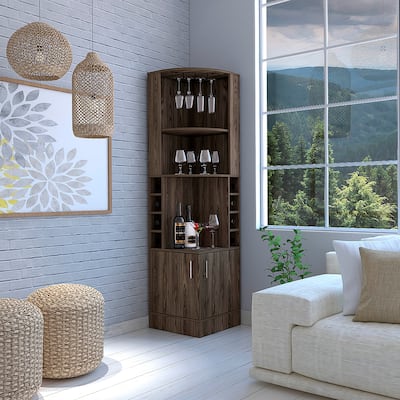 Syrah Corner Bar Cabinet, Two External Shelves Espresso