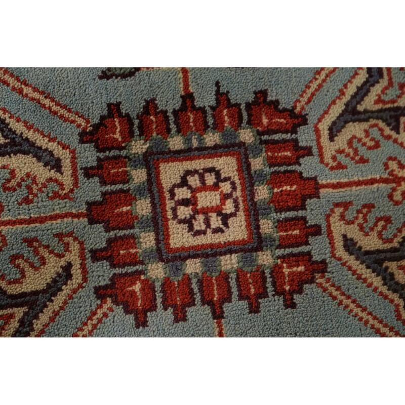 Light Blue Geometric Kazak Indian Area Rug Hand-Knotted Wool Carpet - 8'0"x 10'1"