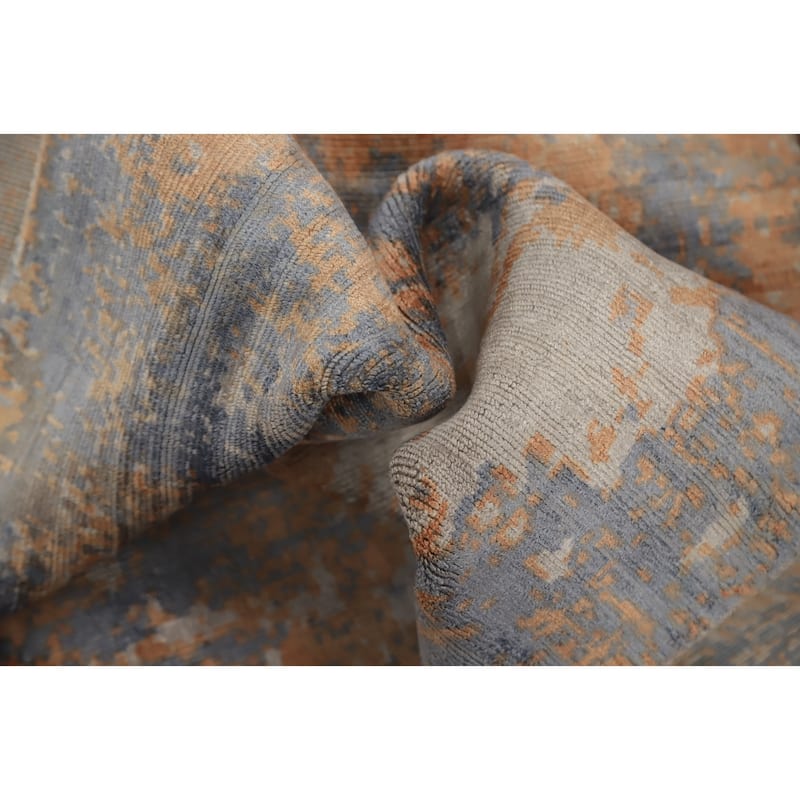 Hand Knotted Oriental Viscose Silk Carpet Modern Abstract Oranges & Rust Abstract Area Rug - 8' 4'' X 6' 7''
