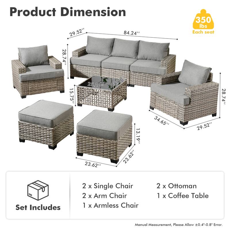 HOOOWOOO 8-piece Outdoor Sofa Patio Wicker Furniture Sectional Set with Coffee Table