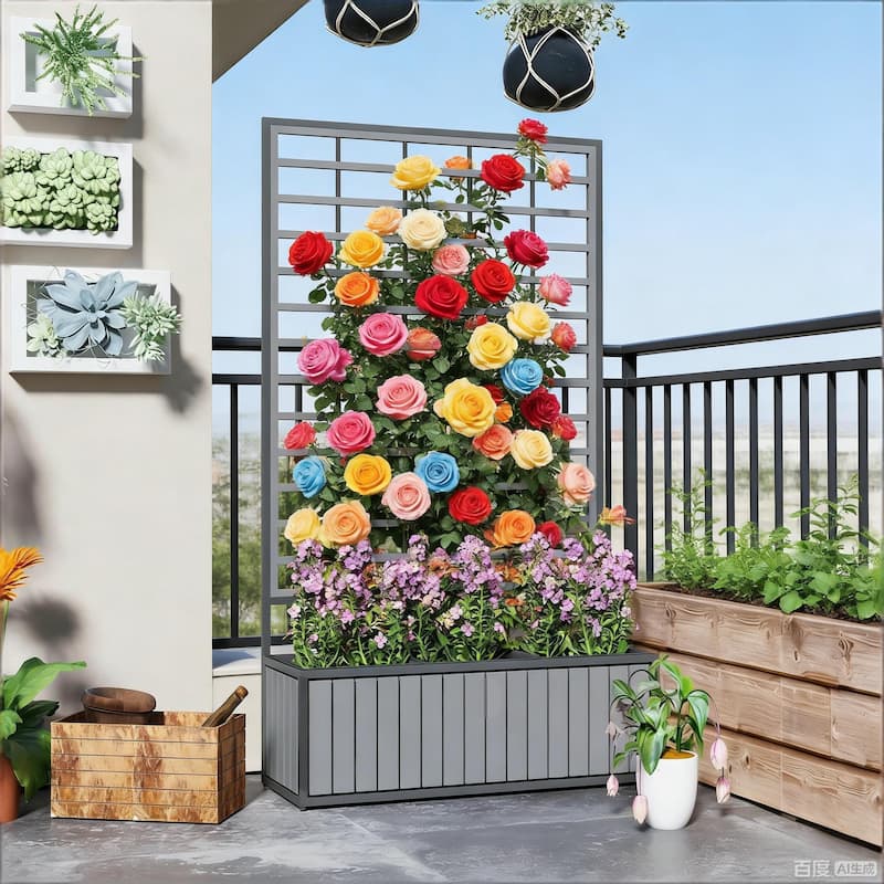 Outdoor Wood Planter Box Planter Pot with Trellis and Drainage Design