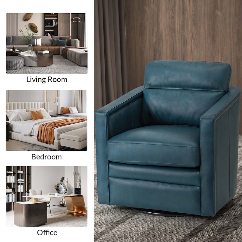 Jorge 28.74" Wide Genuine Leather Swivel Chair with Arms