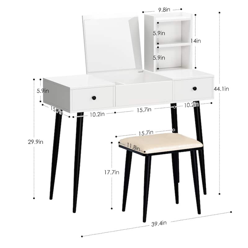 Makeup Vanity Set White Dressing Table with hideable Mirror