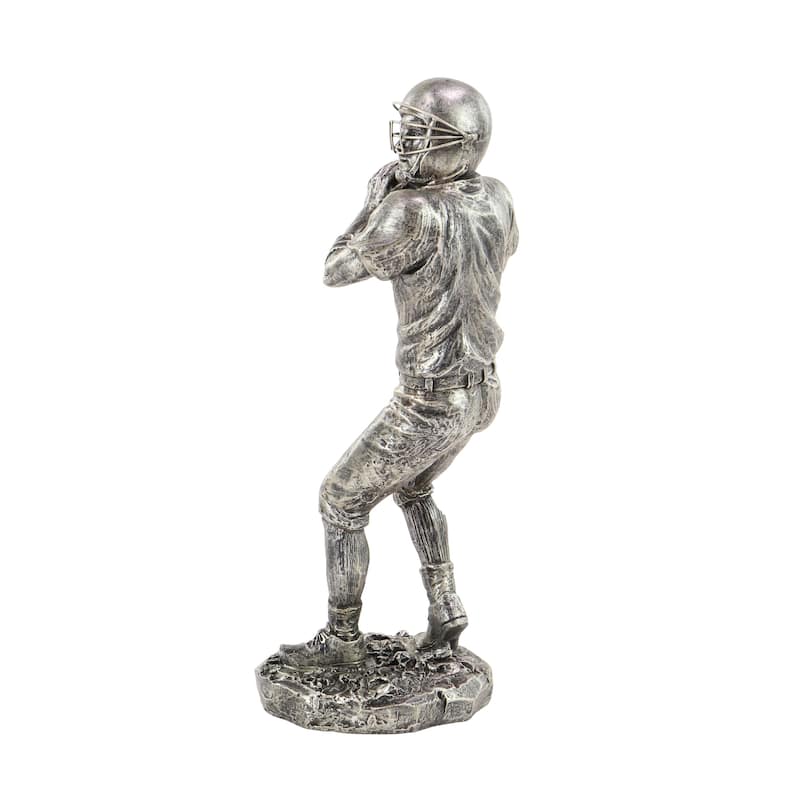 Silver Polystone Football Player Decorative Sculpture