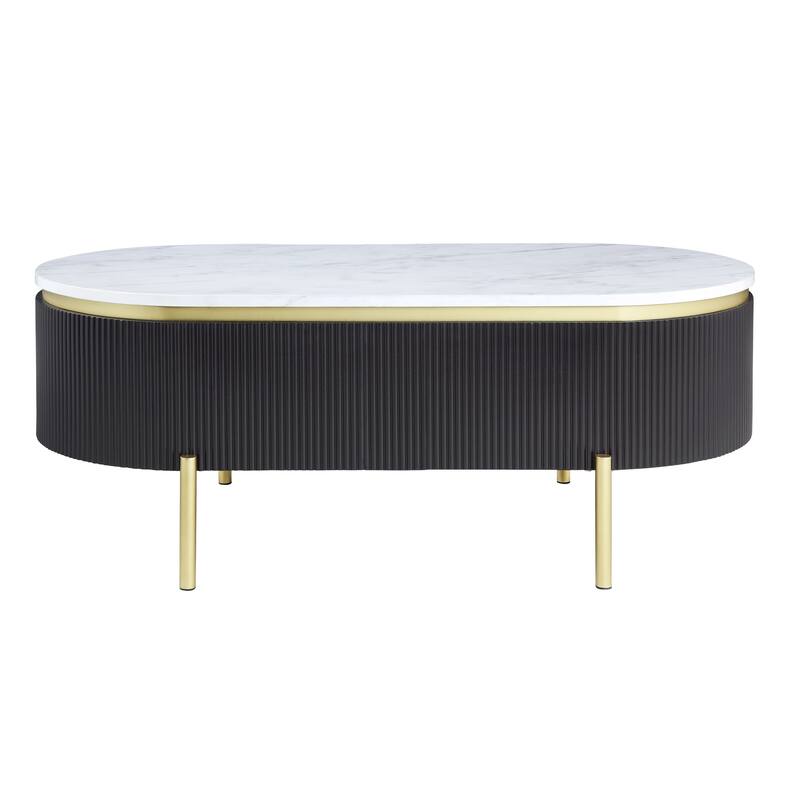 Reed Mid-Century Modern White Faux Marble 3-Piece Accent Table Set with Drawer by Furniture of America