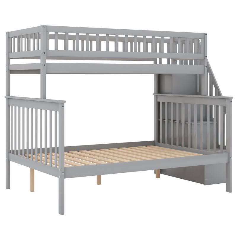 Stairway Twin Over Full Bunk Bed with Storage & Safe Guardrail Bed