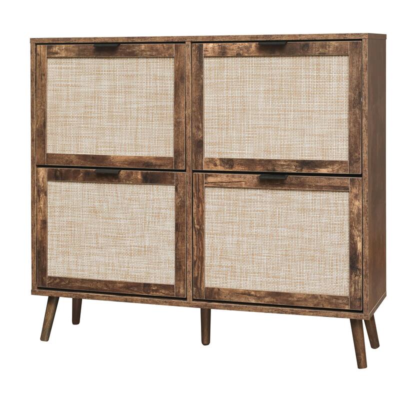Elegant Shoe Cabinet with Double-Layer Doors,Sturdy Pine Legs and Adjustable Backplane