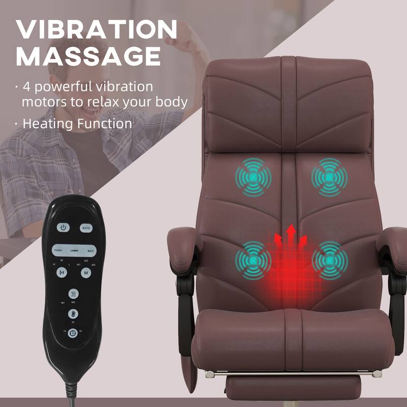 PU Leather Massage Office Recliner Chair with Lumbar Heat, Adjustable Height, Swivel Wheels