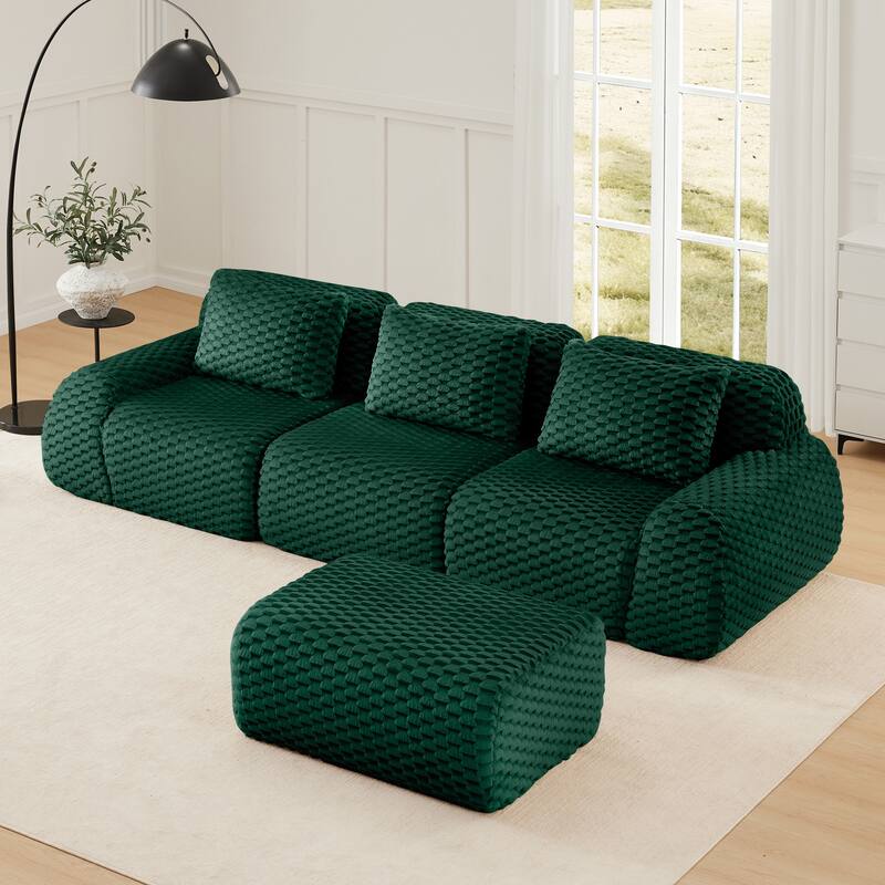 114" Modern Modular Sectional Sofa for Living Room,Boneless Sofa,Deep Seat,Buckle Connection,Anti-slip Design,Movable Ottoman