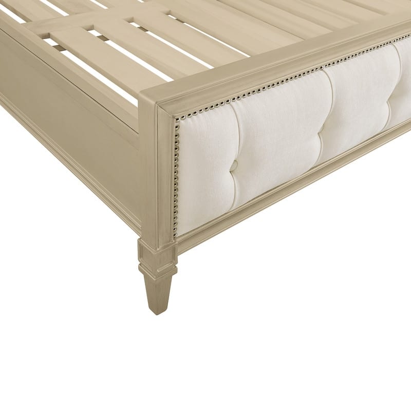 Spruce & Spring Classic American Tufted Upholstered Platform Bed with Birch Wood Frame in Champagne Silver - King