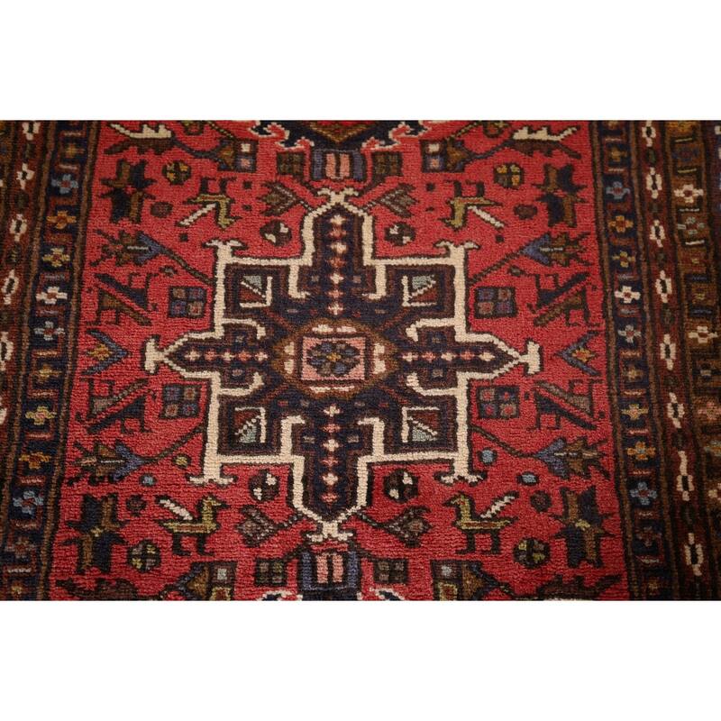 Geometric Gharajeh Persian Runner Rug Handmade Tribal Red Wool Carpet - 2'5"x 9'5"