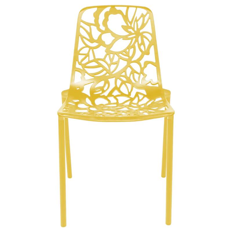 Devon Aluminum Floral Cutout Stackable Dining Chair for Dining Room, Patio, or Garden