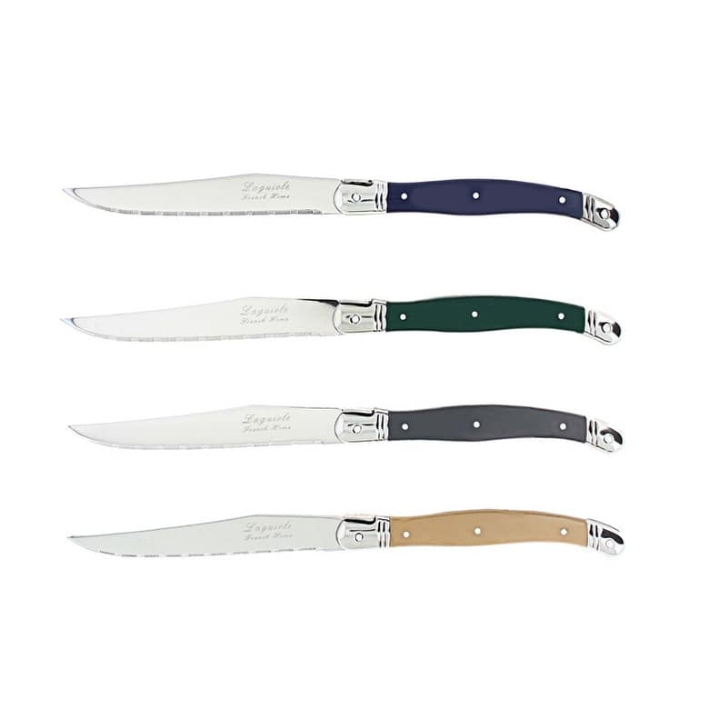 French Home Set of 4 Laguiole Steak Knives, Earth Tones - Silver