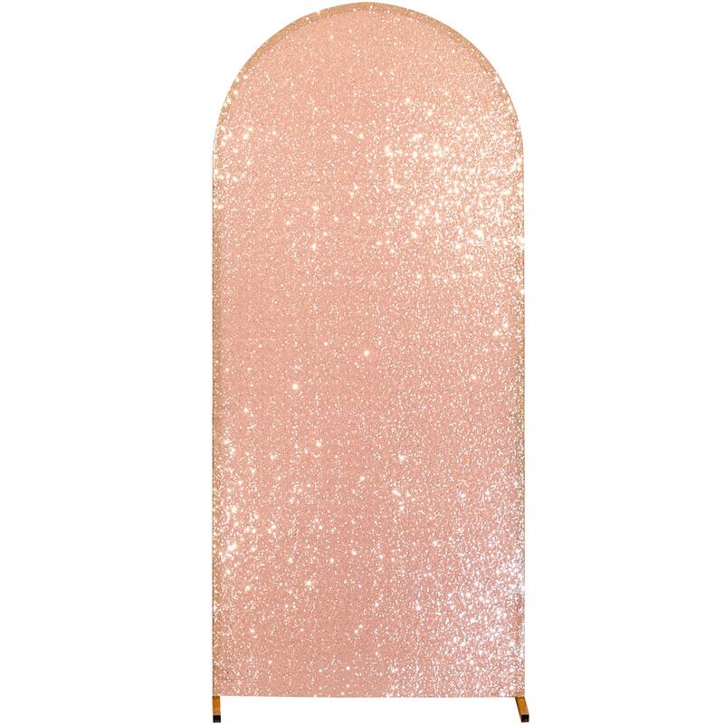 1 pack Bling Arch Backdrop Cover, Sequin Wedding Arch Stand Cover with Round Sequins, Zipper Design Banquet Backdrop Cover - 6ft rose gold
