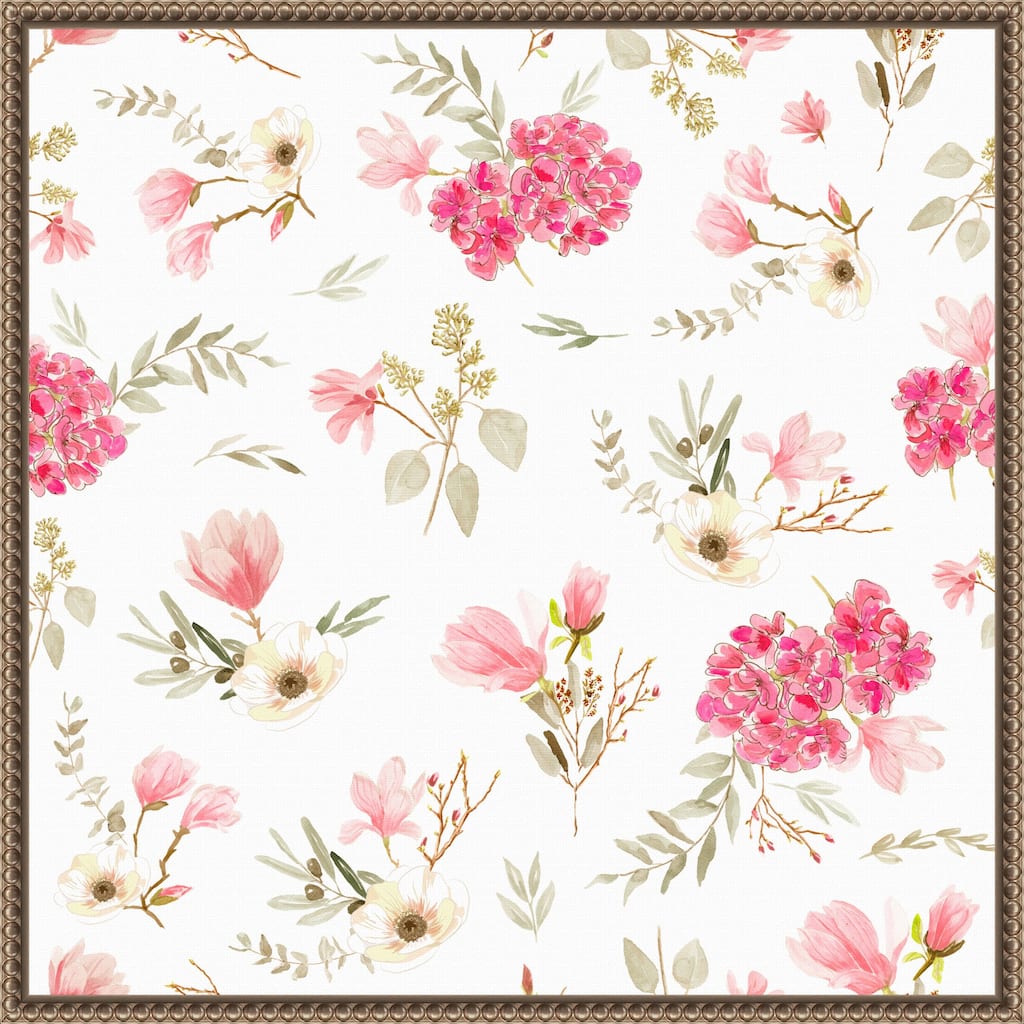 Floral Bouquets Pattern Light Pink by Anis Illustration (22 x 22 in.), Framed Canvas Wall Art Print