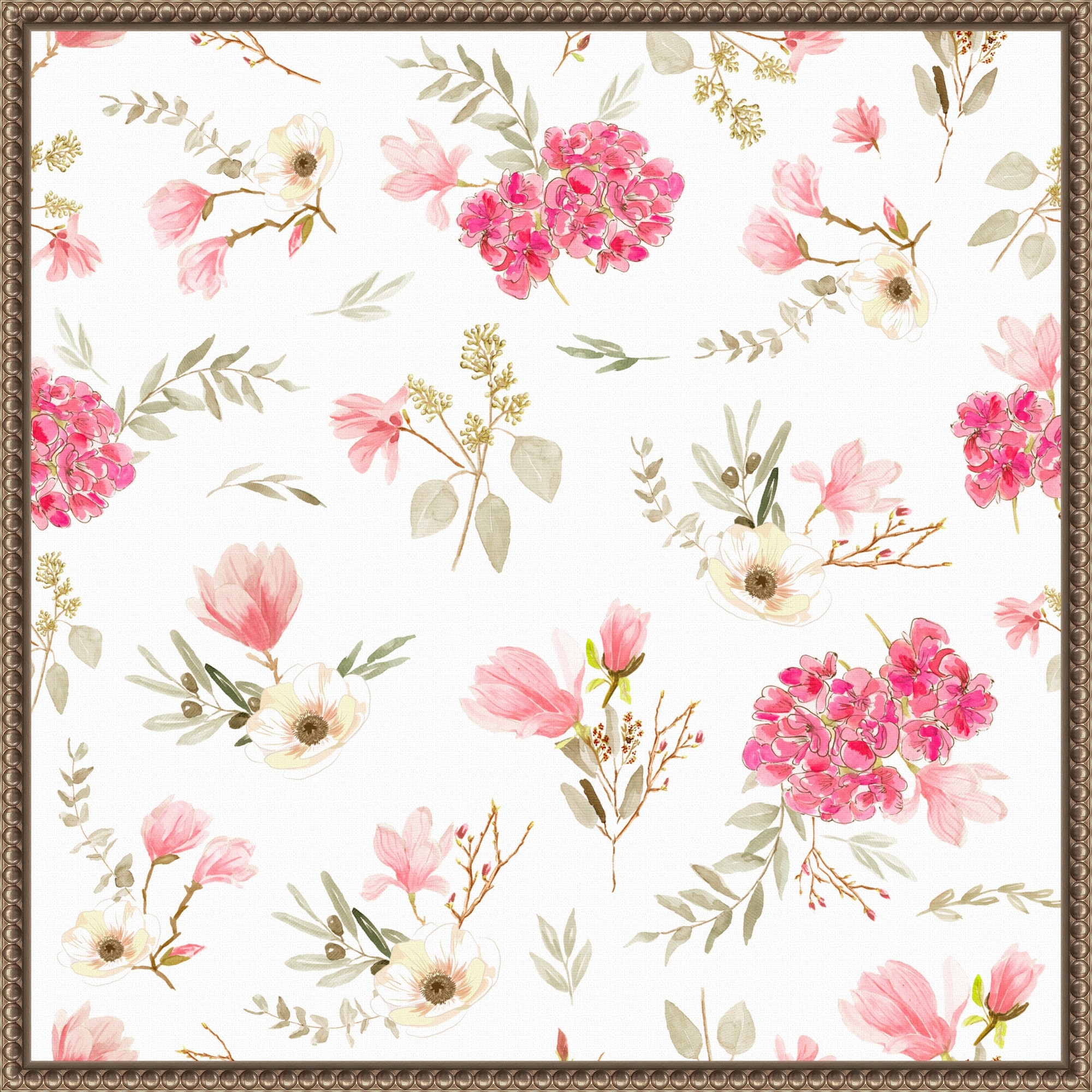 Floral Bouquets Pattern Light Pink by Anis Illustration (22 x 22 in.), Framed Canvas Wall Art Print