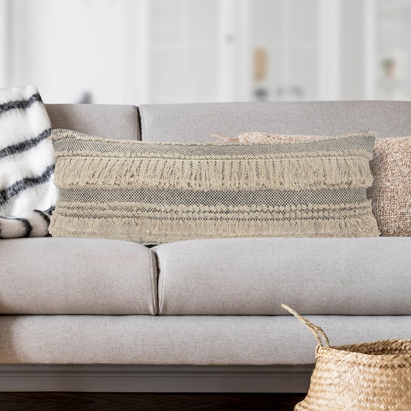 HomeRoots 14" X 36" Gray And Ivory 100% Cotton Chevron Zippered Pillow