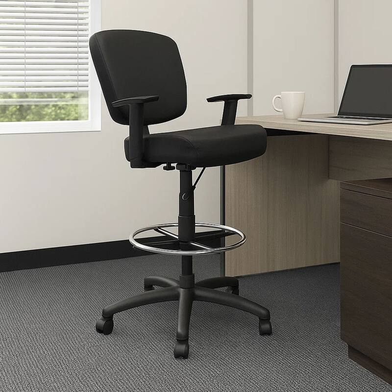 Hya Heavy Duty Swivel Office Stool, Footring & Adjustable Arms, Black