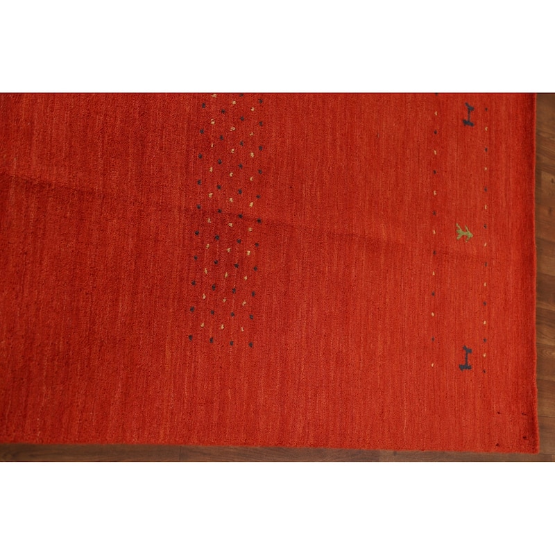 Salmon Gabbeh Area Rug Hand-Knotted Wool Carpet - 6'6"x 9'9"
