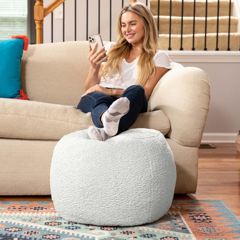 Jaxx Ellis Pouf - Modern Shearling Faux-Lamb Plush Fleece Ottoman - Small - Cloud